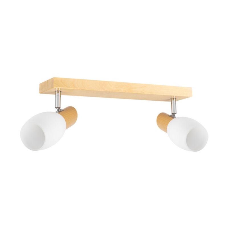 Drewniana Lampa Sufitowa SPOT Light 2xE14 Max.40W Naturalna Brzoza FSC, Biały Szklany Klosz, Polski Producent, 1 szt.