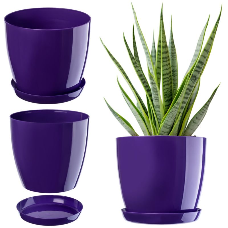 Doniczka KADAX Z Podstawką Plastikowa Osłonka Donica 23cm Fioletowa Kwiaty 1szt.