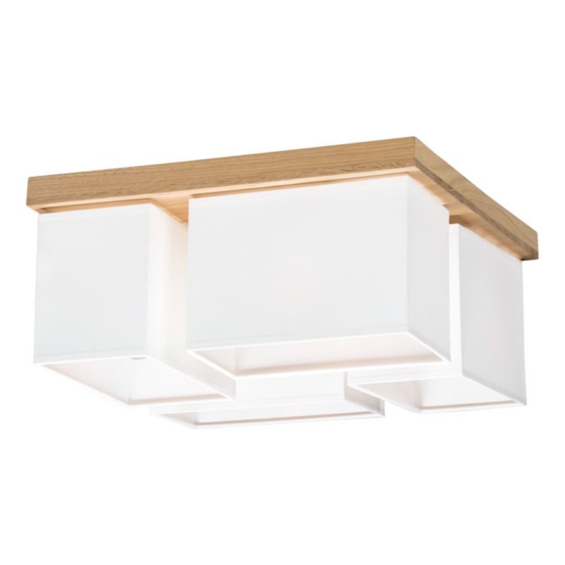 Drewniana Lampa Sufitowa SPOT Light 4xE27 Max.25W Dąb Olejowany FSC z Białymi Abażurami, Polski Producent, 1 szt.