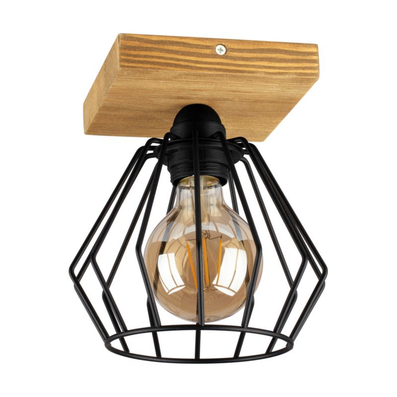Drewniana Lampa Sufitowa SPOT Light 1xE27 Max.60W Drewno Sosnowe Brązowe FSC z Czarnym Kloszem, 1 szt.