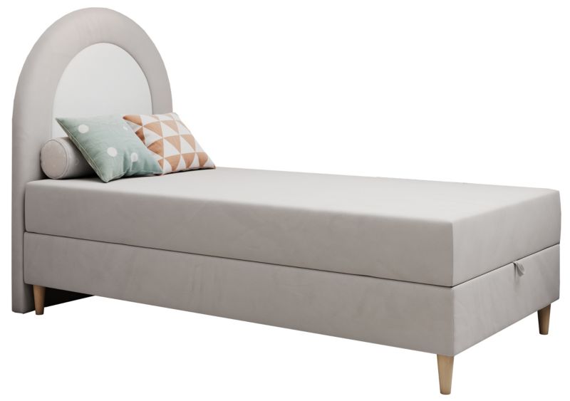 Łóżko młodzieżowe MKS Meble NEST 90x180 H3 jasnoszary welwet topper T25 1szt.