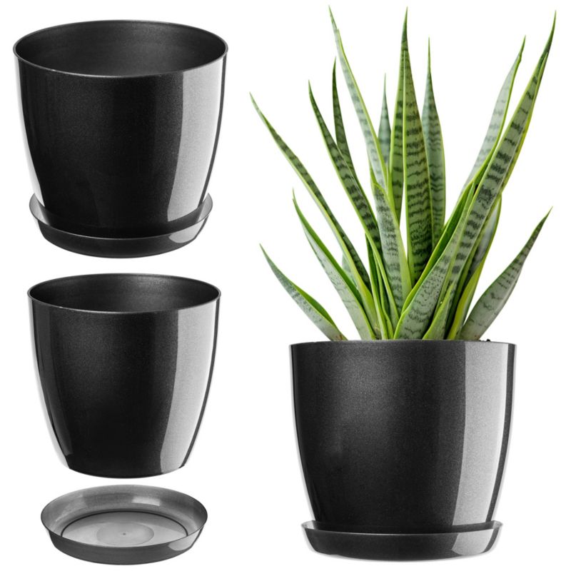 Doniczka KADAX Z Podstawką Plastikowa Osłonka Donica 28cm Grafit Na Kwiaty 1szt.