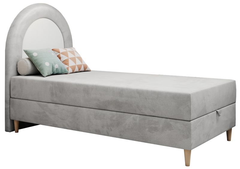 Łóżko młodzieżowe MKS Meble NEST 90x180 H3 jasnoszary welwet topper Visco 1szt.