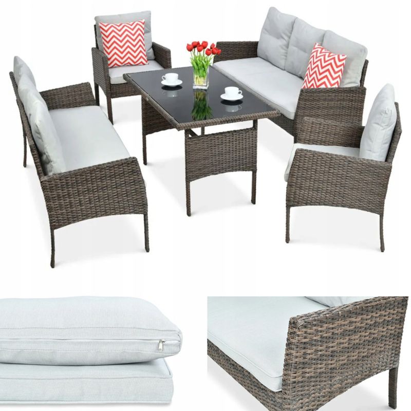 Zestaw Mebli Ogrodowych Focus Garden Wypoczynkowy Technorattan Cortina Sofa 2 Fotel 2x Sofa Jasny Szary 1 szt
