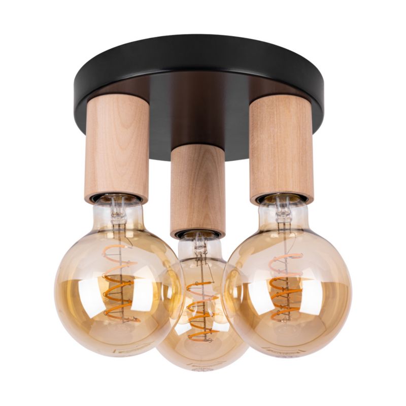 Drewniana Lampa Sufitowa SPOT Light 3xE27 Max.15W LED Naturalna Brzoza FSC z Akcentem Czerni, 1szt.