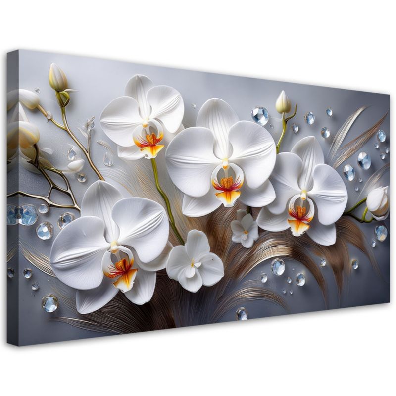 Obraz na płótnie Feeby 80x40cm Orchidea Kwiat Biały 3D Malowany 1 szt.