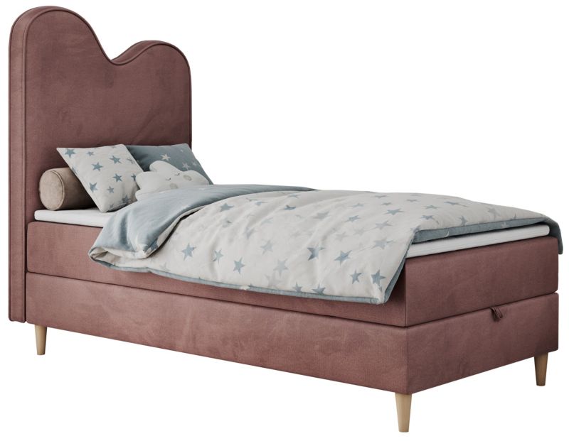 Łóżko młodzieżowe MKS Meble FLOW 90x180 H3 różowy welwet topper T25 1szt.