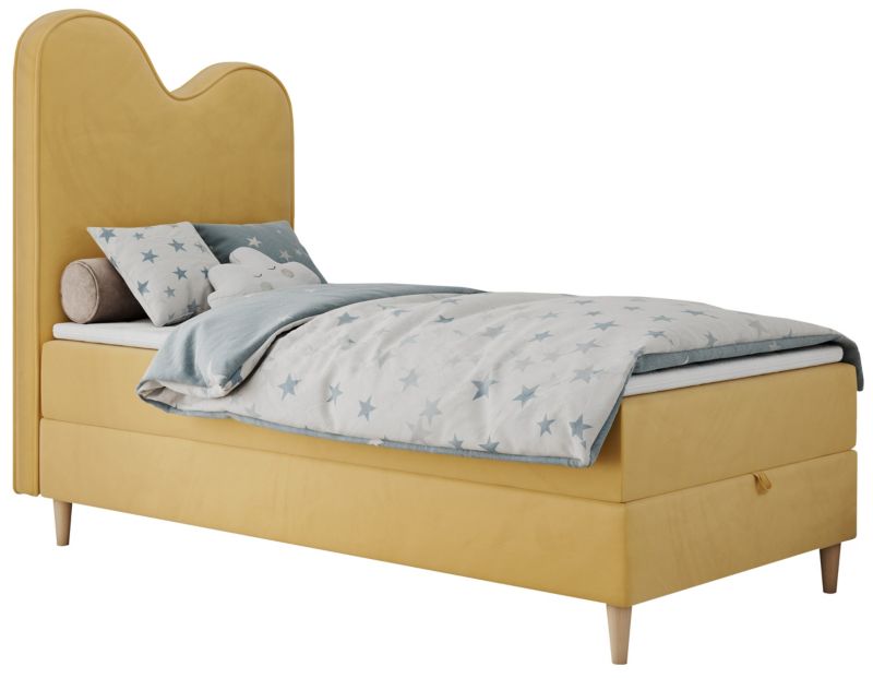Łóżko młodzieżowe MKS Meble FLOW 90x180 H3 żółty welwet topper T25 1szt.