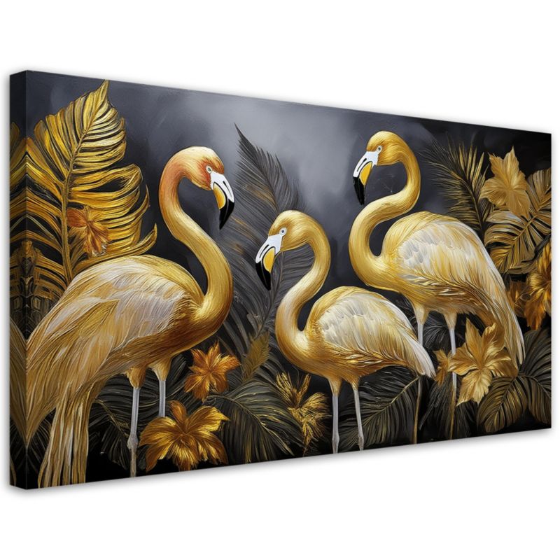 Obraz na płótnie Feeby 80x40cm Złote Flamingi Ptaki Glamour 1 szt.