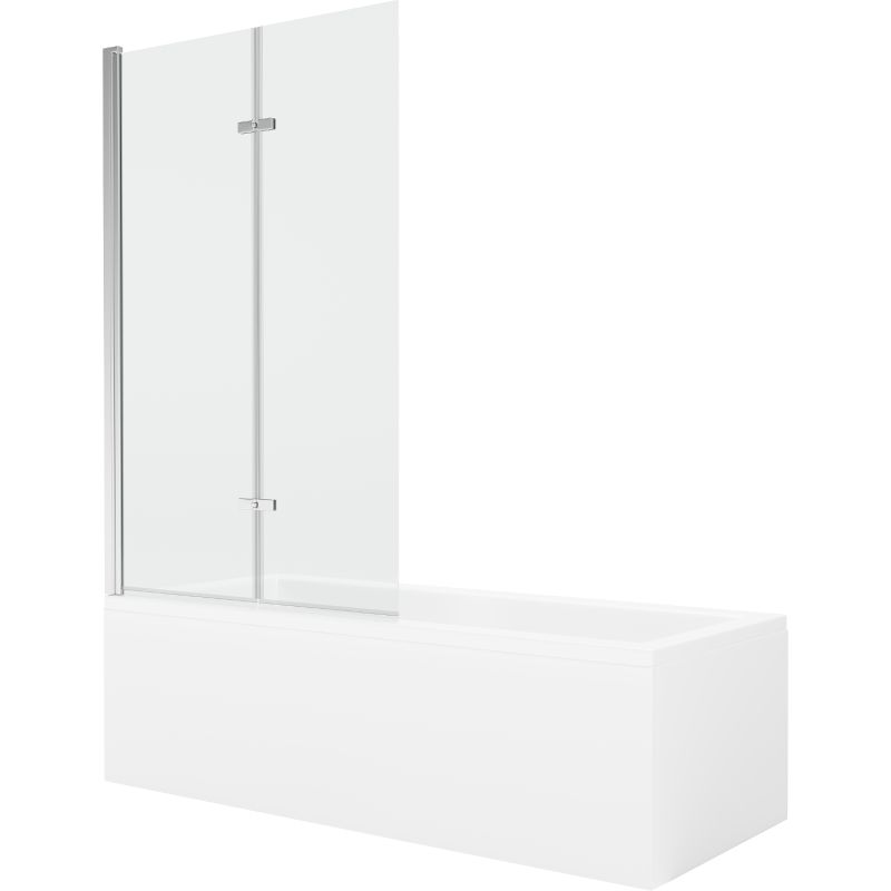 Wanna prostokątna Mexen Cubik 170 x 70 cm z obudową i parawanem 2-skrzydłowym 100 cm transparent chrom 1 kpl.
