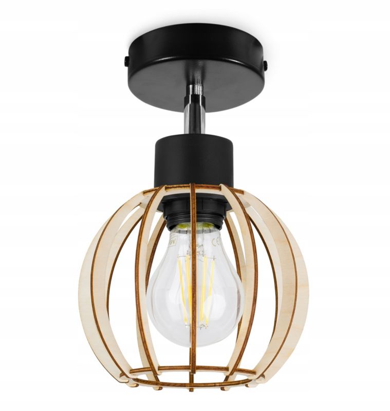Lampa sufitowa kinkiet Light Home LH Timber 1x E27 60W klosz drewno kula 13cm czarny 1szt.