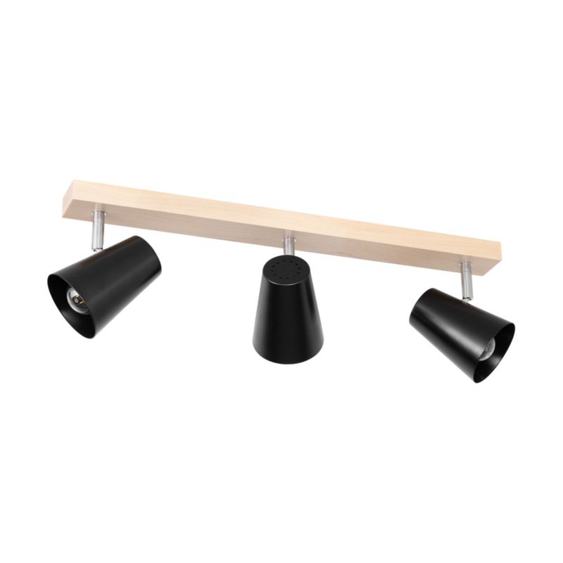 Drewniana Lampa Sufitowa SPOT Light 3xE14 Max.40W Naturalna Brzoza z Czarnym Kloszem, Polski Producent, 1 szt.