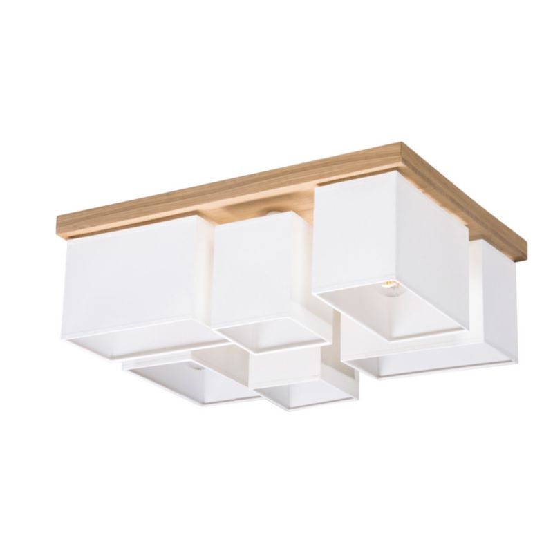 Drewniana Lampa Sufitowa SPOT Light 6xE27 Max.25W Dąb Olejowany FSC w Połączeniu z Białymi Abażurami, 1 szt.