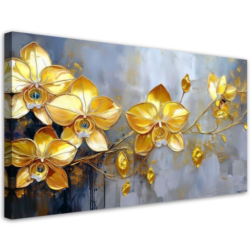 Obraz na płótnie Feeby 100x50cm Złote Storczyki Kwiaty Glamour 1 szt.