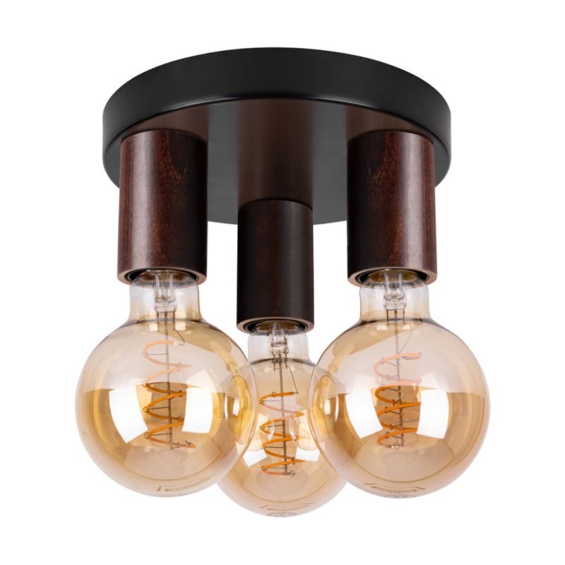 Drewniana Lampa Sufitowa SPOT Light 3xE27 Max.15W LED Drewno Sosnowe Orzechowe FSC z Akcentem Czerni, 1szt.