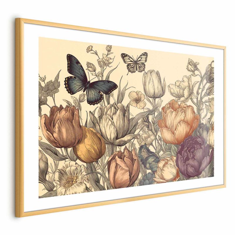 Plakat Artgeist Kolorowe tulipany 90x60 cm z ramą złotą 1 szt
