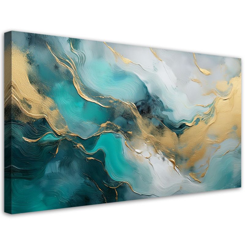 Obraz na płótnie Feeby 100x50cm Marmur Abstrakcja Glamour Złoty Turkusowy 1 szt.