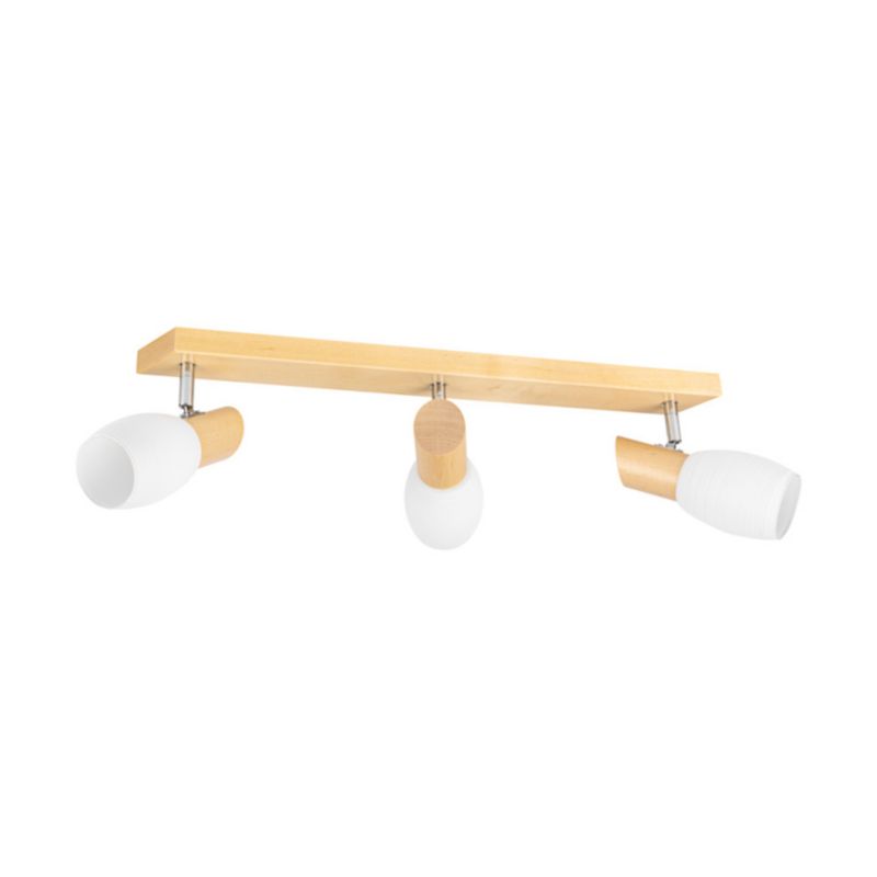 Drewniana Lampa Sufitowa SPOT Light 3xE14 Max.40W Naturalna Brzoza FSC, Biały Szklany Klosz, Polski Producent, 1 szt.