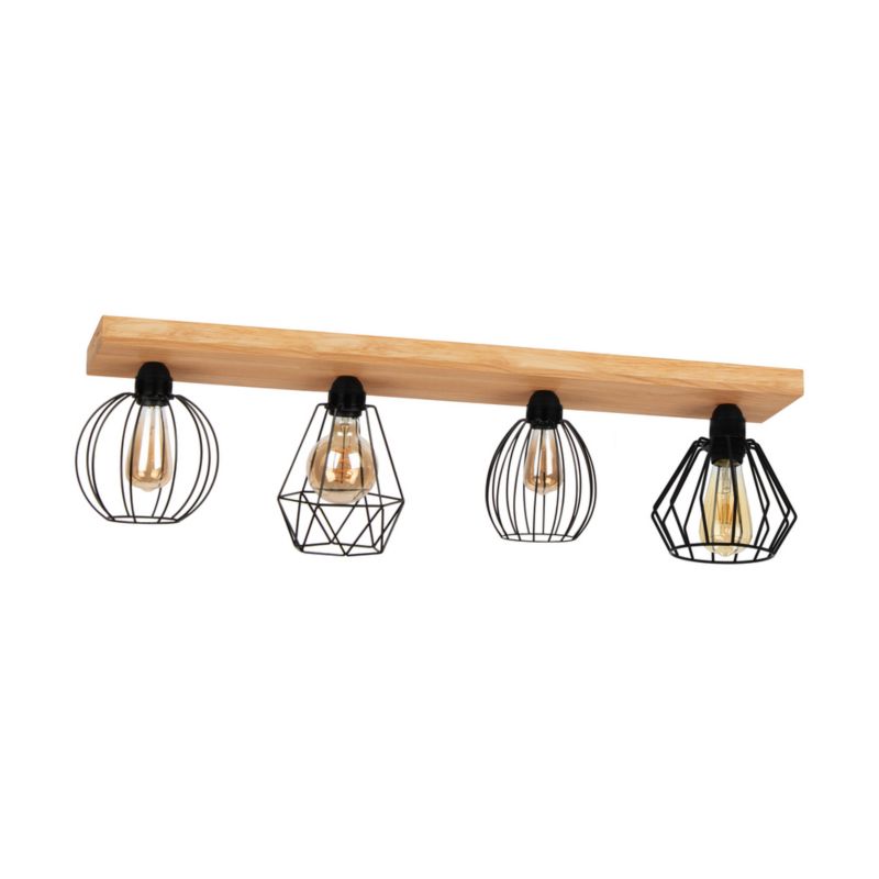 Drewniana Lampa Sufitowa SPOT Light 4xE27 Max.60W Drewno Sosnowe Brązowe FSC z Czarnymi Kloszami, 1 szt.