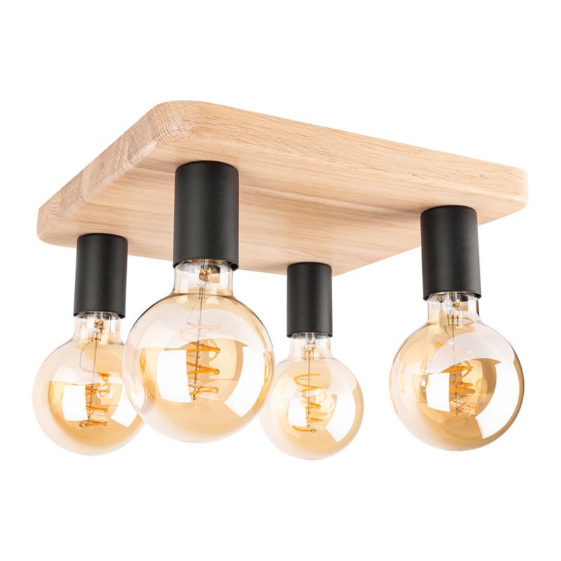 Drewniana Lampa Sufitowa SPOT Light 4xE27 Max.25W Dąb Olejowany FSC z Detalem Czerni, Polski Producent, 1 szt.