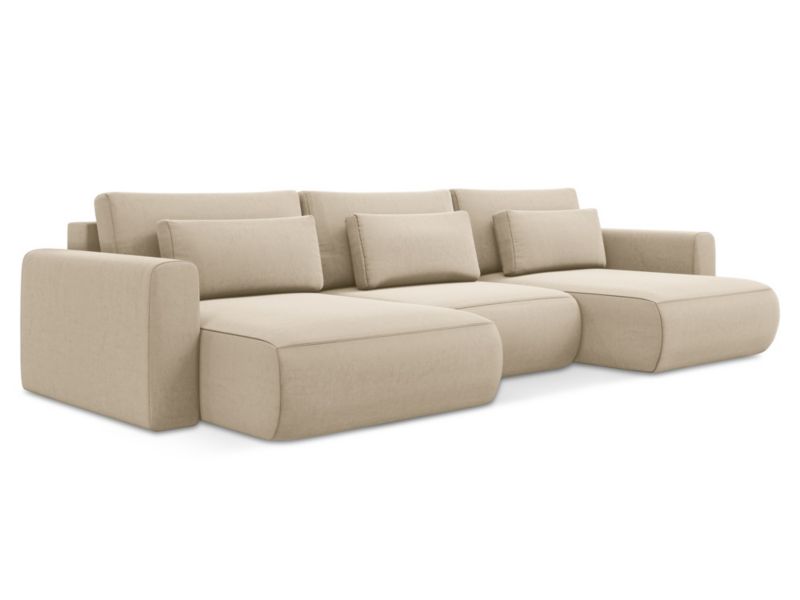 Sofa panoramiczna z funkcją spania Makamii Kapua z weluru 340x149 cm jasny beż 1 szt.