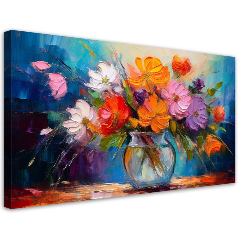 Obraz na płótnie Feeby 100x50cm Malowany Bukiet Kwiatów w Wazonie 1 szt.