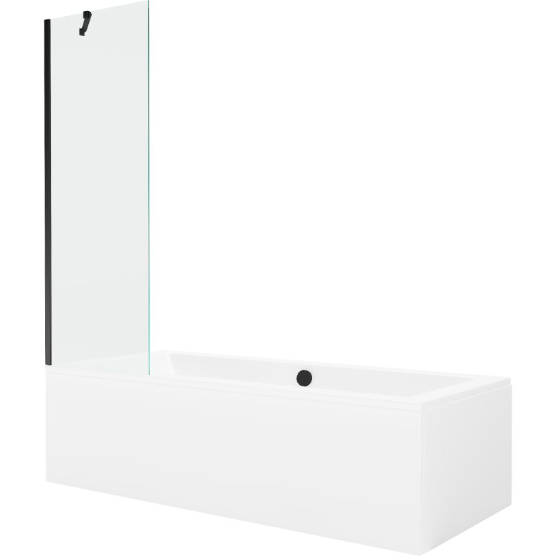 Wanna prostokątna Mexen Cube 180 x 80 cm z obudową i parawanem 1-skrzydłowym 60 cm transparent czarny 1 kpl.
