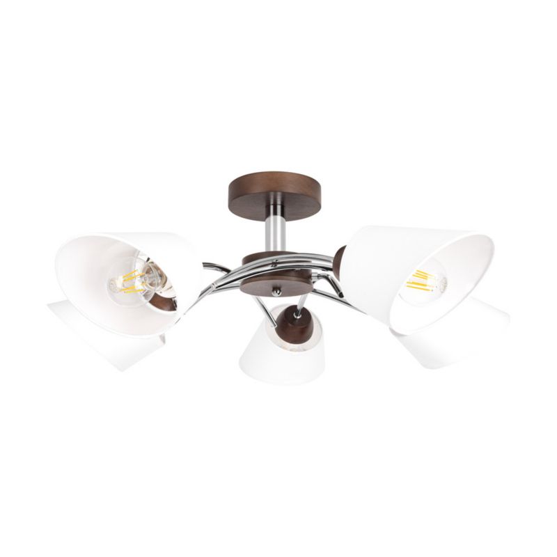 Drewniana Lampa Sufitowa SPOT Light 5xE27 Max.40W Drewno Bukowe Orzechowe FSC z Białą Tkaniną, 1 szt.