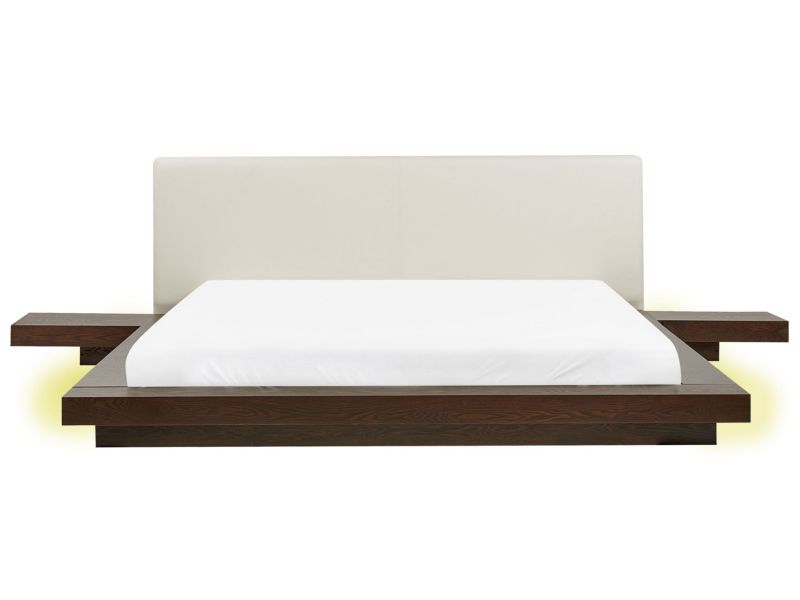 Łóżko z LED ekoskóra 180 x 200 cm ciemne drewno Zen 1 szt.