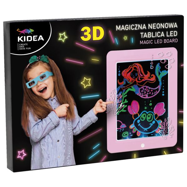 Magiczna neonowa tablica 3D LED, Kidea- różowa