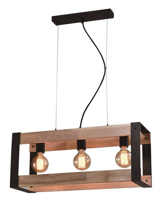 Lampa wisząca czarna metalowa + drewno 3xE27 Varna