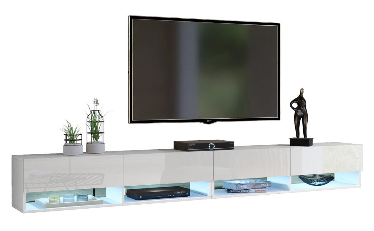 Nowoczesne białe szafki RTV 280 cm PREMIUM QUAD