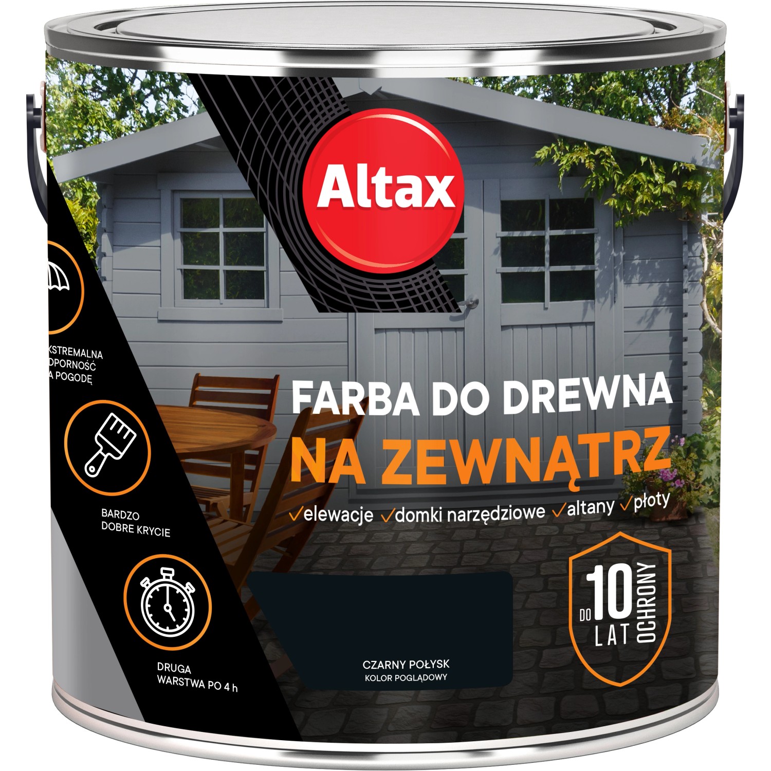 Altax Farba do drewna zewnętrzna czarny połysk 2,5 l