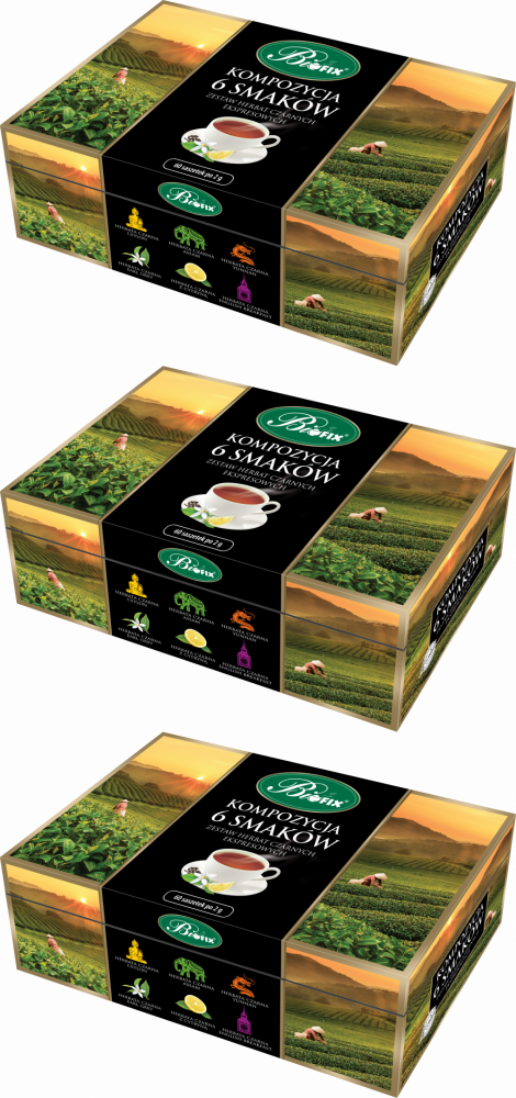 3x Zestaw herbat w kopertach BiFix, Kompozycja 6 herbat czarnych, 6 smaków, 60 sztuk x 2g