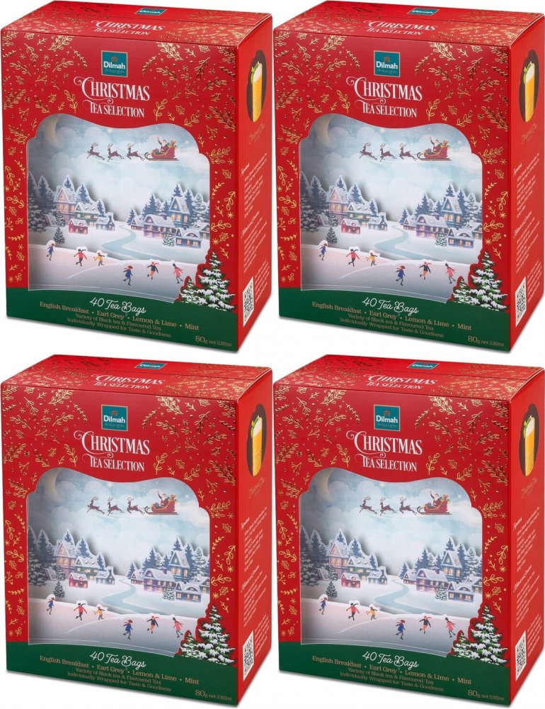 4x Zestaw herbat w kopertach Dilmah Christmas Tea Selection, 4 smaki, 40 sztuk x 2g