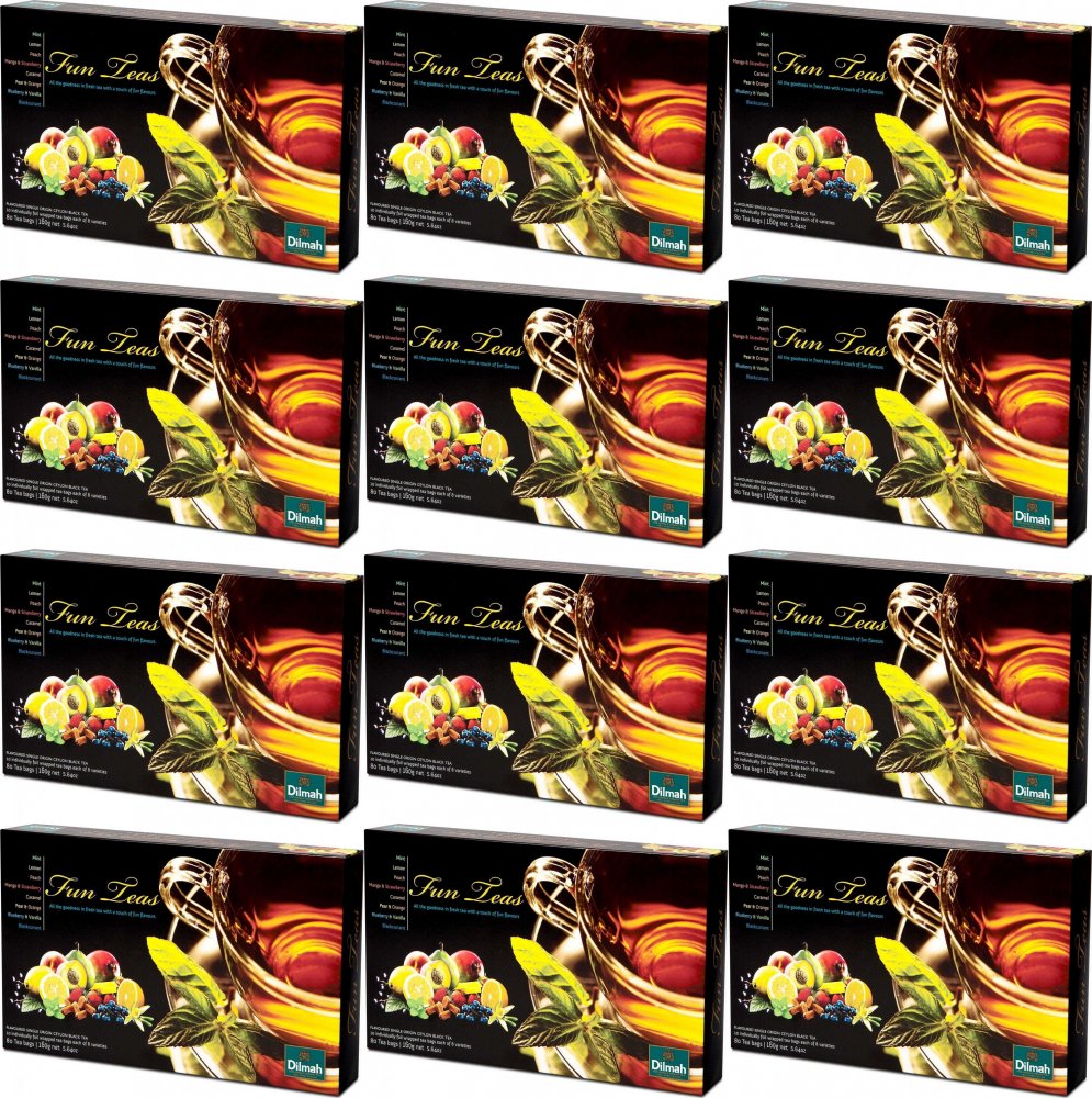12x Zestaw herbat czarnych aromatyzowanych w kopertach Dilmah Celebrations Fun Tea, 8 smaków, 80x2g