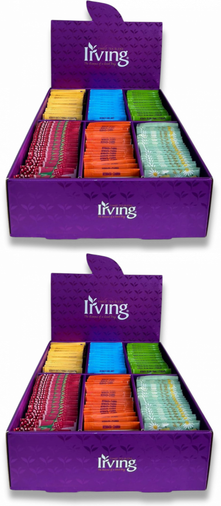 2x Zestaw herbat w kopertach Irving Professional, dyspenser, 6 smaków, 150 sztuk, 250g (100x1.5g, 50x2g)