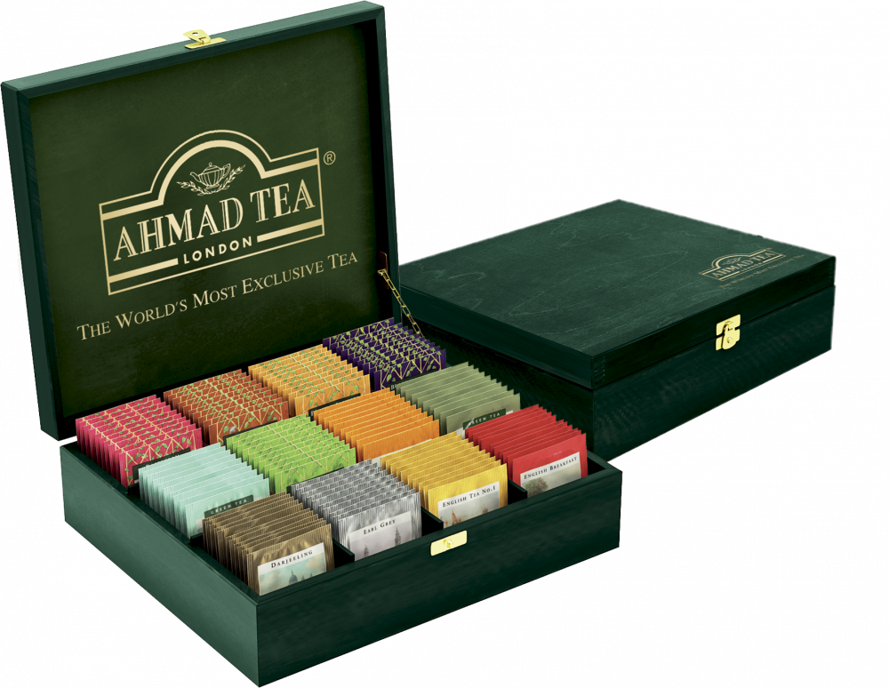 Zestaw herbat w kopertach Ahmad Tea, w zielonej skrzynce, 12 smaków, 120 sztuk x 2g