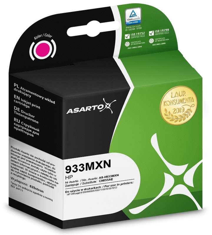 Tusz Asarto AS-H933MXN (HP 933MXN, CN055AE), 825 stron, magenta (purpurowy)