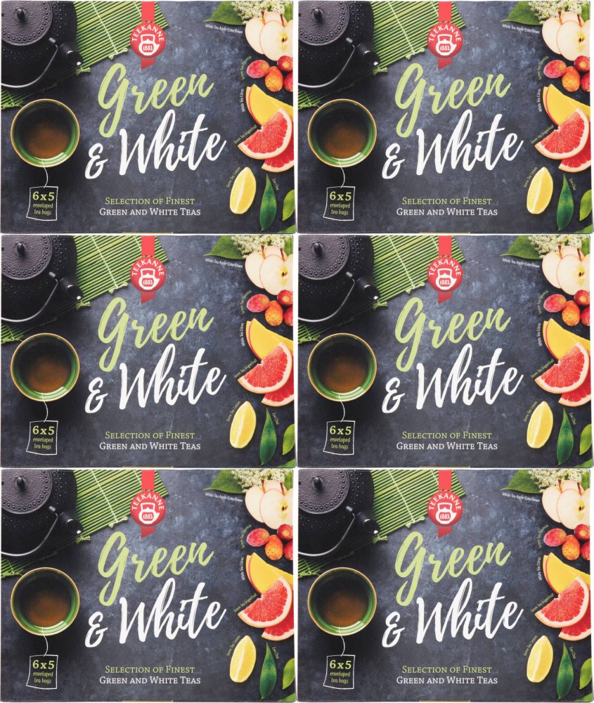 6x Zestaw herbat w kopertach Teekanne Green & White Collection, 6 smaków, 30 sztuk