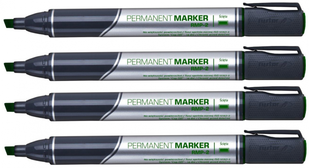 4x marker permanentny Rystor RMP-2, ścięta, 1-4mm, zielony