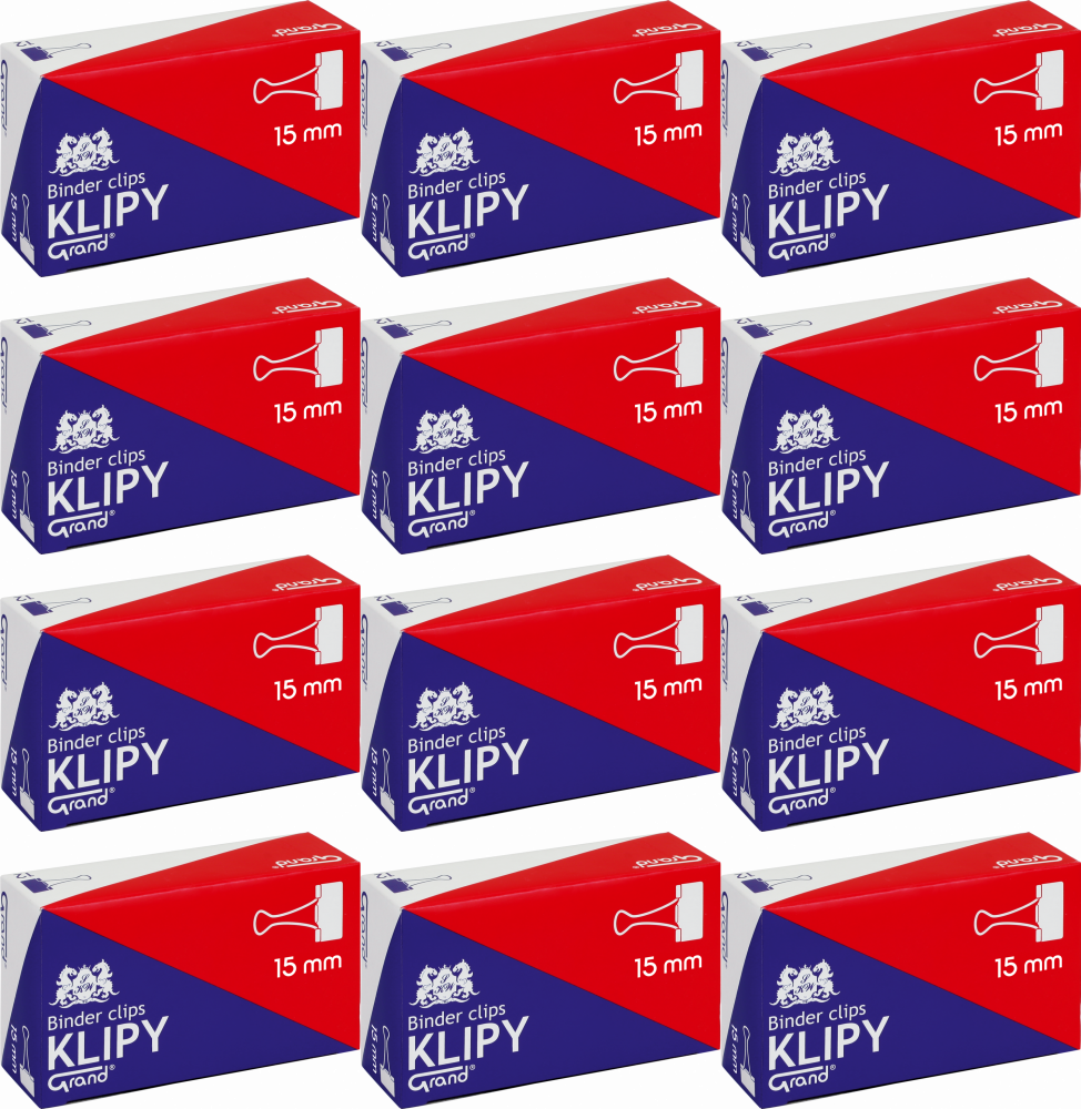12x Klip biurowy Grand, 15 mm, 12 sztuk, czarny