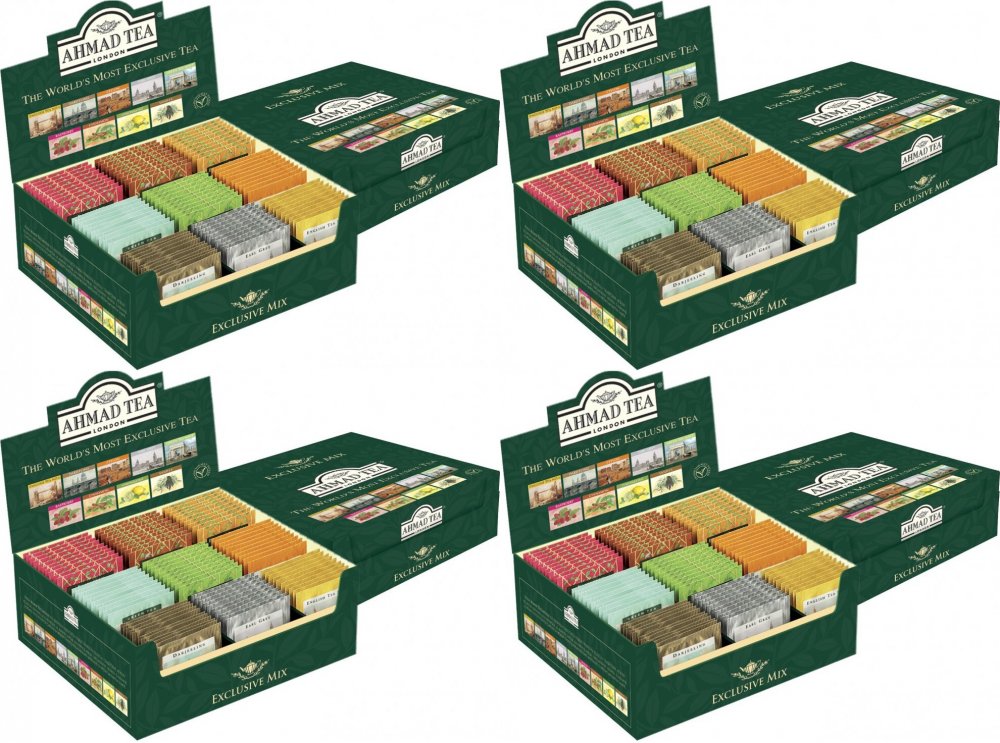 4x Zestaw herbat w kopertach Ahmad Tea London, 90 sztuk x 2g, w kartonowej skrzynce, 9 smaków