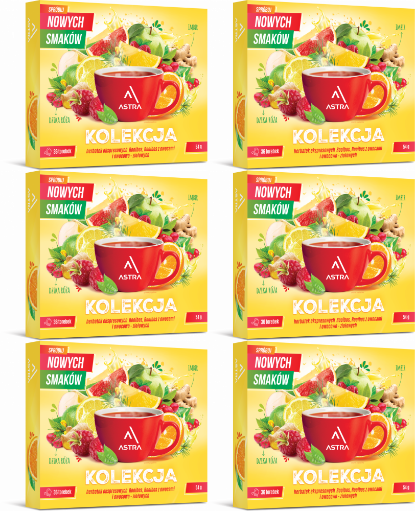 6x Zestaw herbat w torebkach Astra, 6 smaków, 36 sztuk x 1.5g