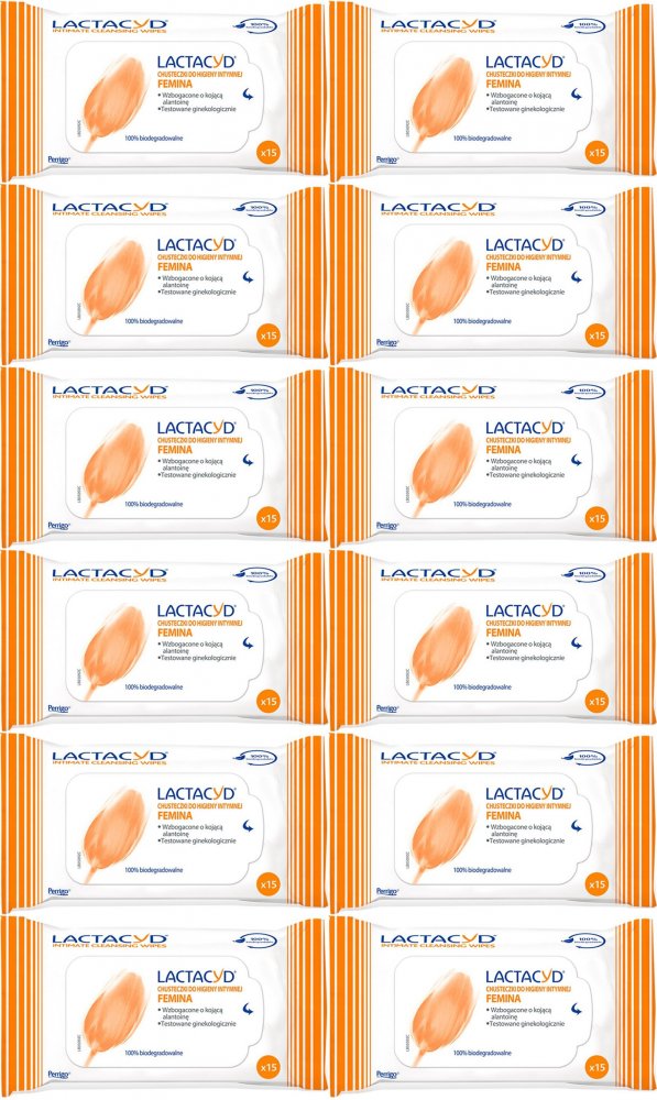 12x Chusteczki do higieny intymnej Lactacyd Femina, 15 sztuk