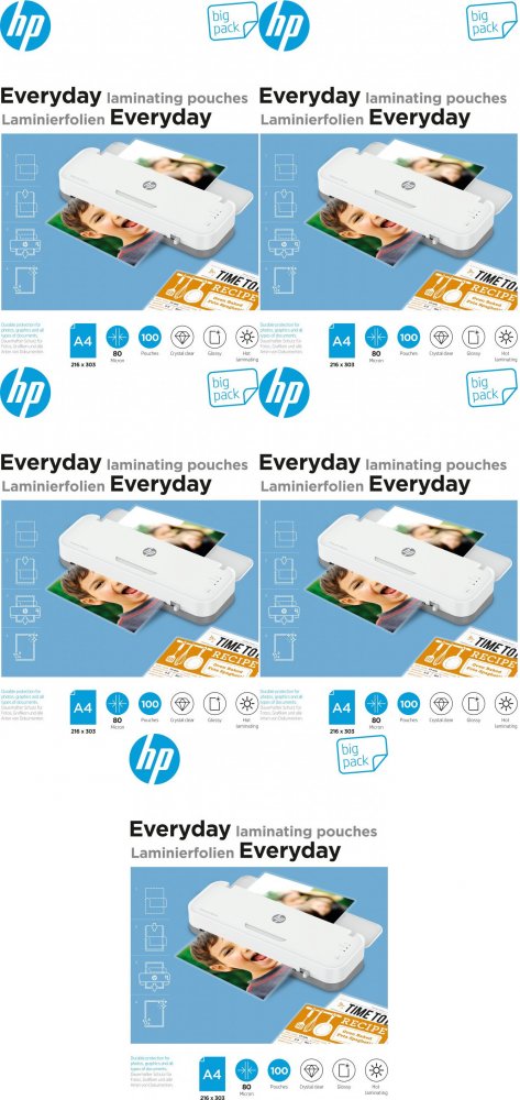 5x Folia do laminowania HP Everyday, 216x303mm, A4, 2x80 μm, 100 sztuk