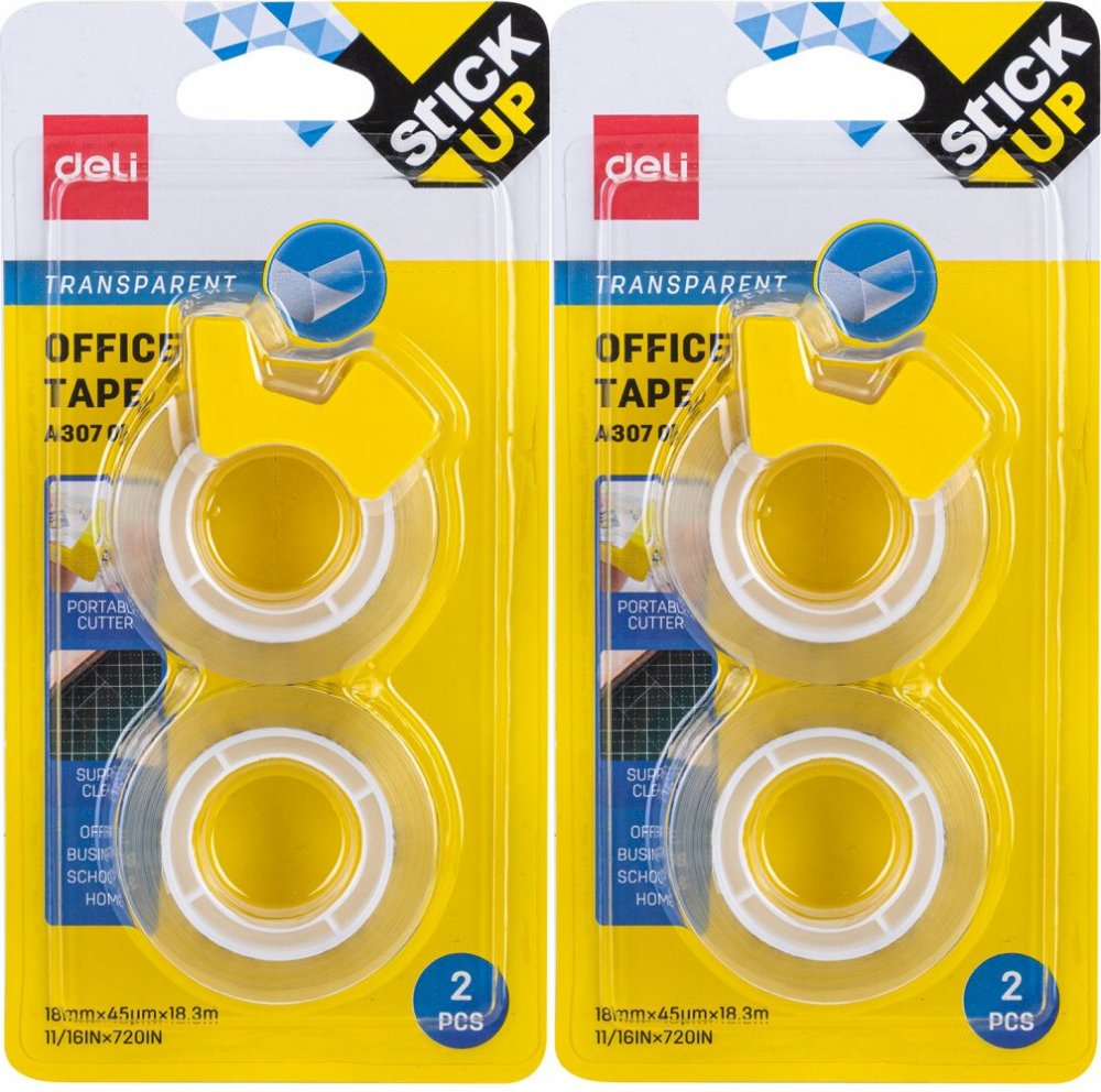 2x Taśma klejąca Deli Stick Up, 18mmx18.3m, 2 sztuki, przezroczysty