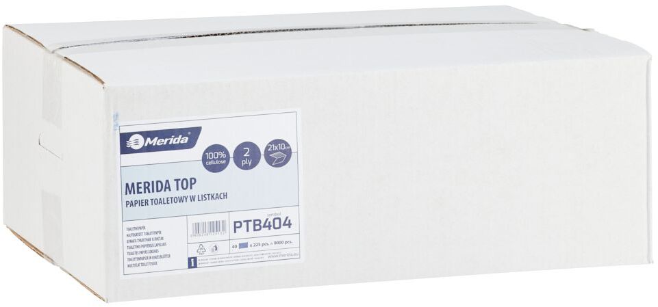 Papier toaletowy Merida Top, 2-warstwowy, w składce, 9.5x21cm, 40x225 sztuk, biały