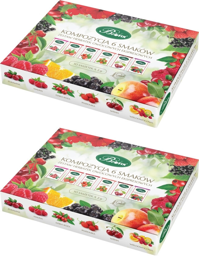 2x Zestaw herbat owocowych w kopertach BiFix Kompozycja 6 smaków, 30 sztuk x 2g