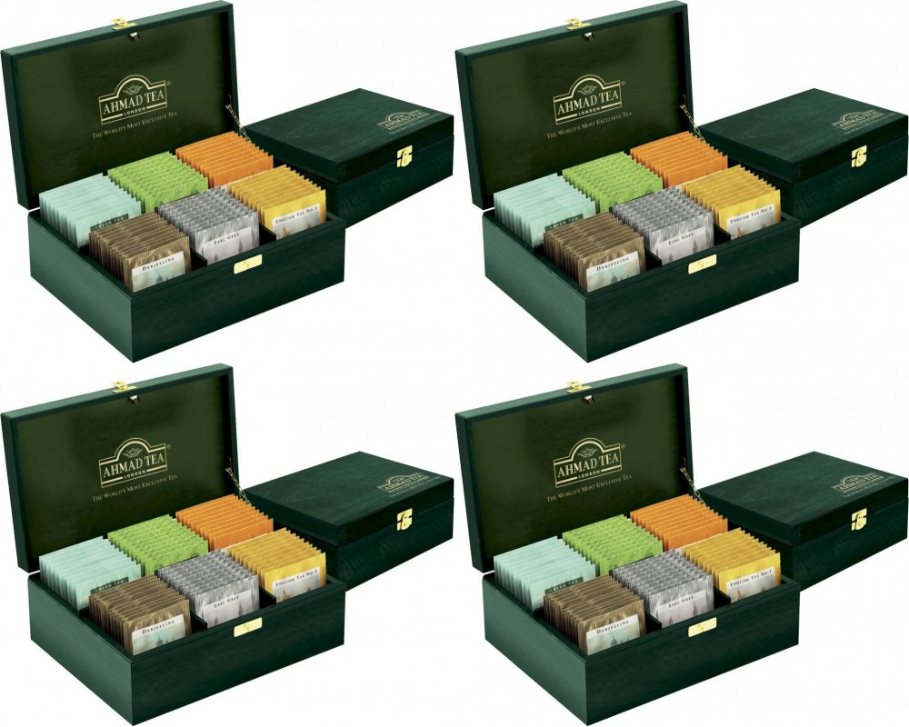 4x Zestaw herbat w kopertach Ahmad Tea London, 60 sztuk x 2g, w drewnianej skrzynce, 6 smaków